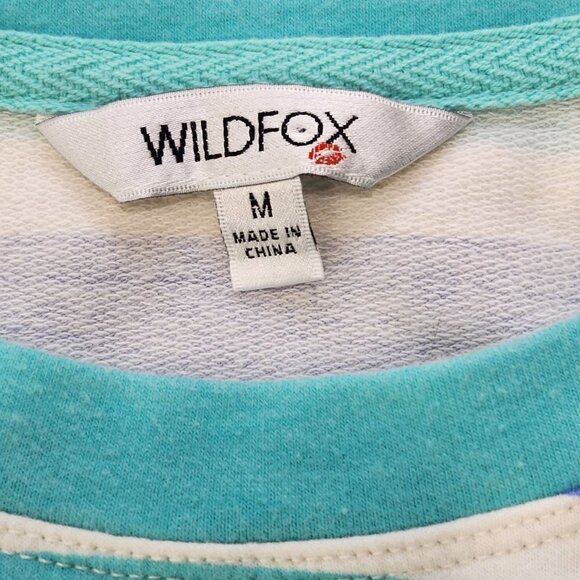 Wildfox Striped Sweatshirt Womens Size M Blue Aqua Soft Terry Cloth - Picture 4 of 7
